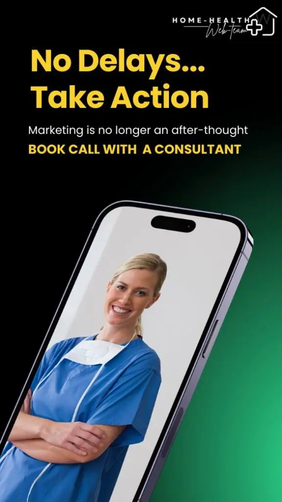 Home Health Marketing Website Advert of A Smiling Health Care Worker on Mobile Phone Screen